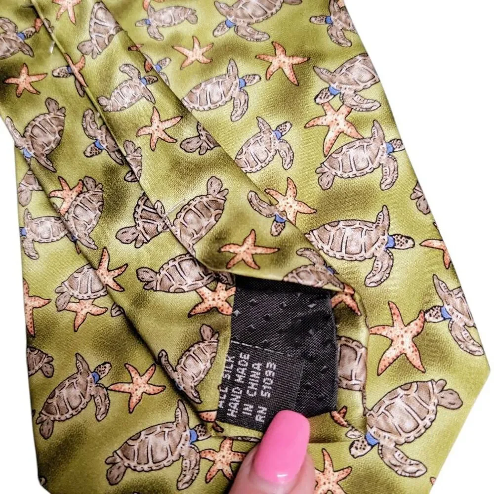 Sea Turtle Star Fish Tropical Green Necktie Tie by Tango